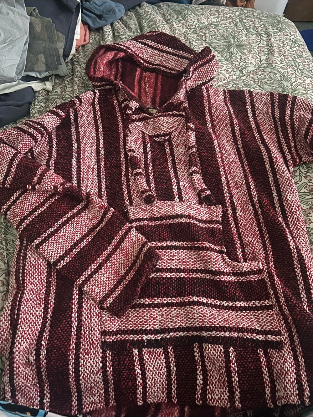 dr g rug Hooded Striped Baja Sweater - Burgundy/white